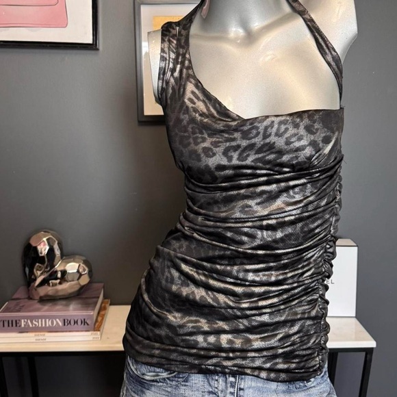 ❌SOLD❌ Seductions Vintage Y2K Leopard Silver Ruched One Shoulder Top. - Picture 3 of 4